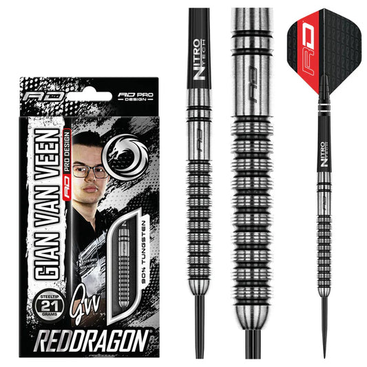 RED DRAGON - GIAN VAN VEEN - STEEL TIP DARTS - 90% - 21g/24g