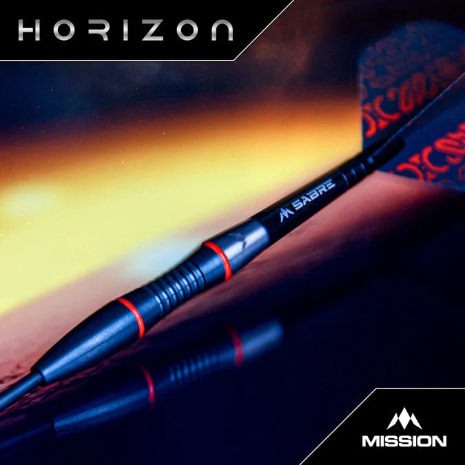 MISSION - HORIZON - BLACK PVD & ORANGE - STEEL TIP DARTS - 90% - 22g/24g
