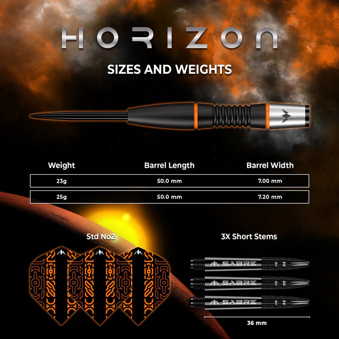 MISSION - HORIZON - BLACK PVD & ORANGE - STEEL TIP DARTS - 90% - 22g/24g