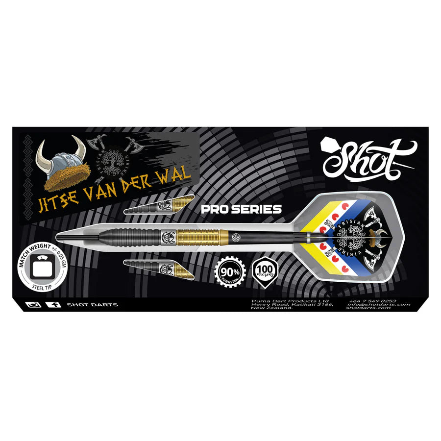 SHOT - JITSE VAN DER WAL - PRO SERIES - 90% - STEEL TIP DARTS - 24g/26g