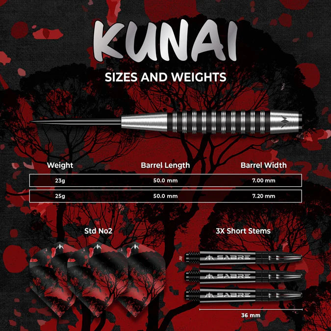 MISSION - KUNAI - BLACK PVD - STEEL TIP DARTS - 90% - 23g/25g