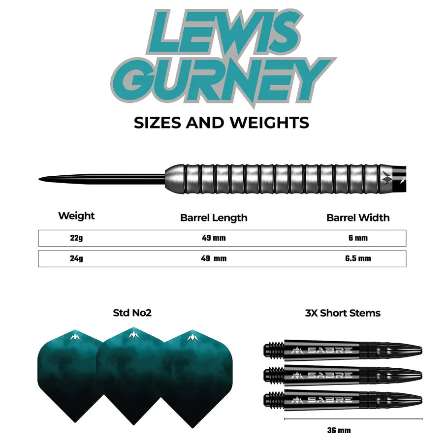 MISSION - LEWIS GURNEY - SILVER/BLACK RINGS - STEEL TIP DARTS - 95% - 22g/24g