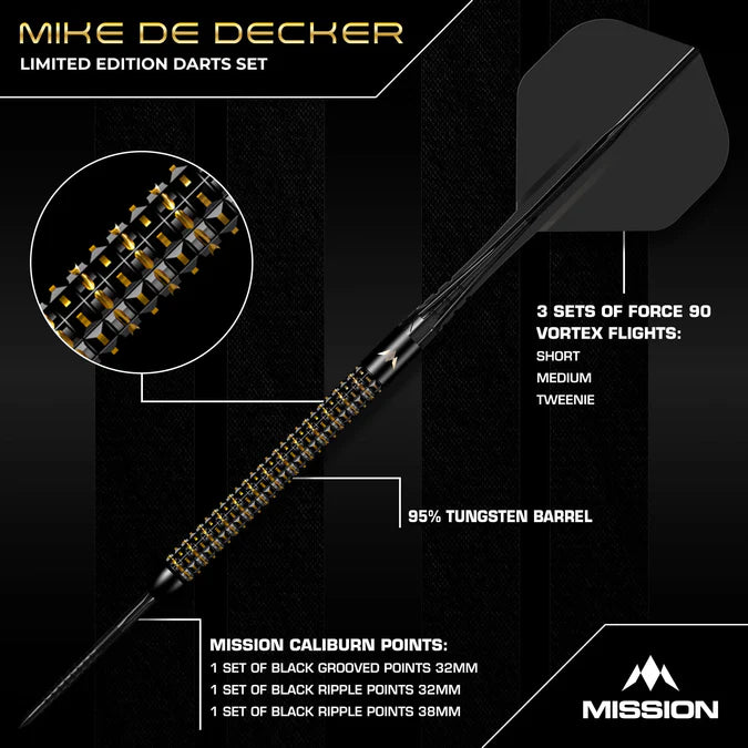 MISSION - MIKE DE DECKER - WORLD GRAND PRIX - LIMITED EDITION BOX SET - STEEL TIP DARTS - 95% - 24g