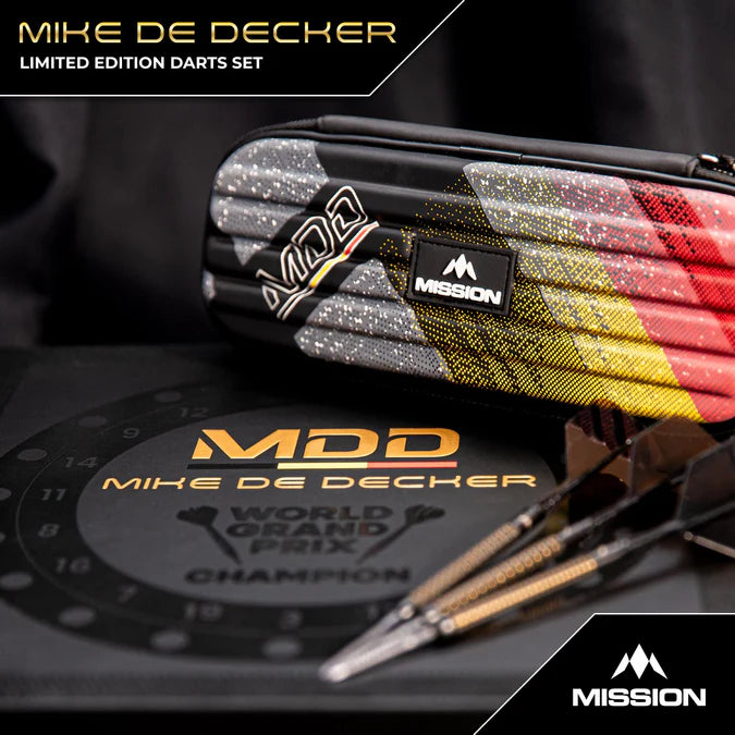 MISSION - MIKE DE DECKER - WORLD GRAND PRIX - LIMITED EDITION BOX SET - STEEL TIP DARTS - 95% - 24g