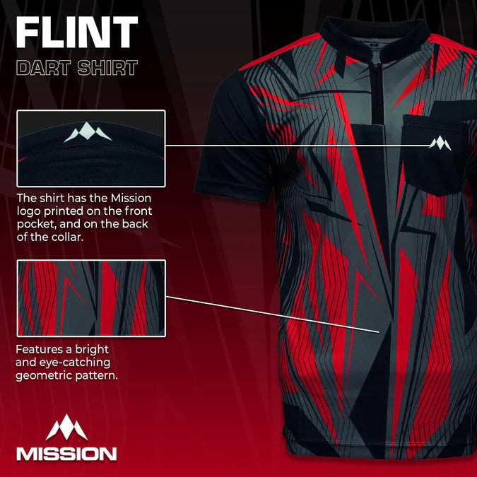 MISSION - FLINT - DARTS SHIRT - BLACK & RED - DARTS SHIRT BY MISSION