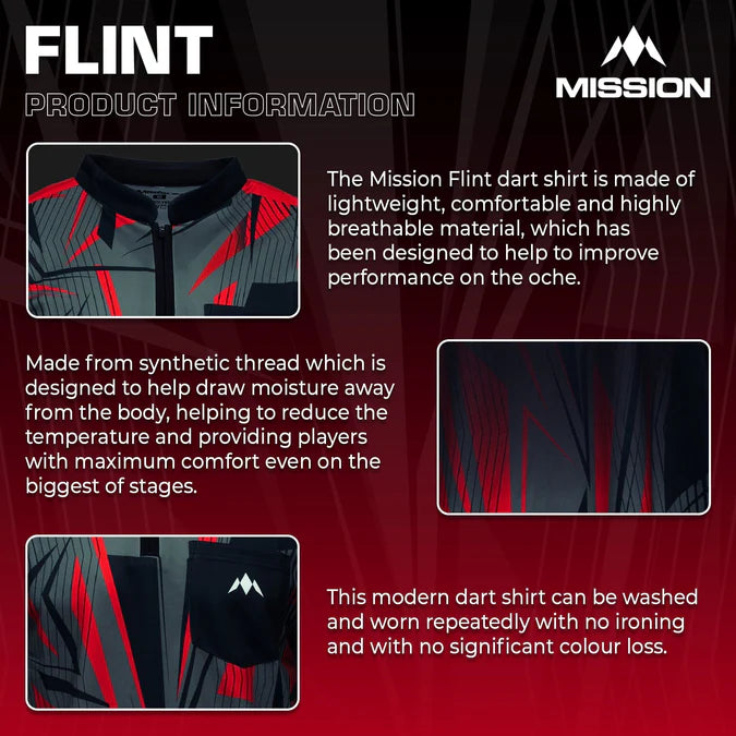 MISSION - FLINT - DARTS SHIRT - BLACK & RED - DARTS SHIRT BY MISSION