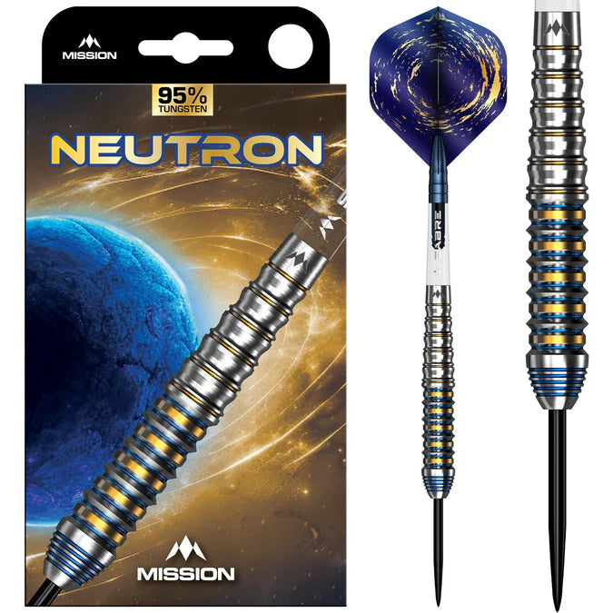 MISSION - NEUTRON - GOLD & BLUE PVD - STEEL TIP DARTS - 90% - 30g/32g/34g