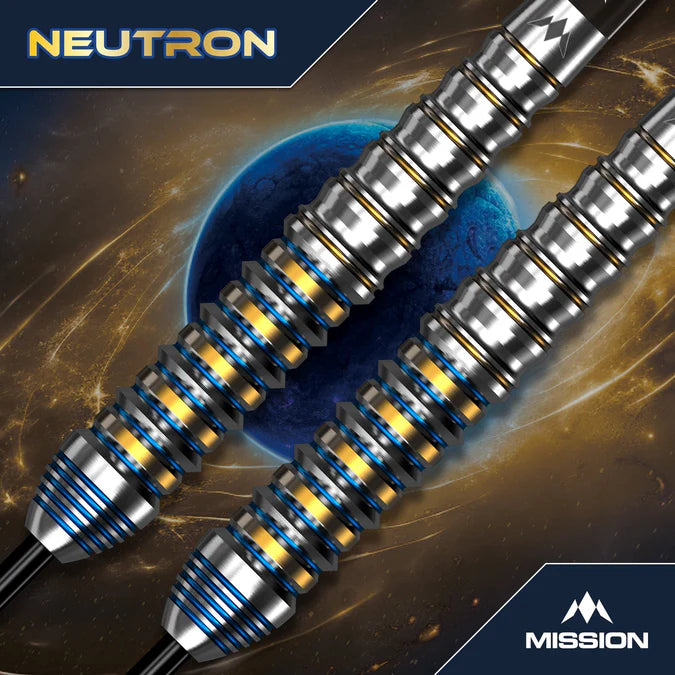 MISSION - NEUTRON - GOLD & BLUE PVD - STEEL TIP DARTS - 90% - 30g/32g/34g