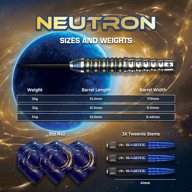 MISSION - NEUTRON - GOLD & BLUE PVD - STEEL TIP DARTS - 90% - 30g/32g/34g