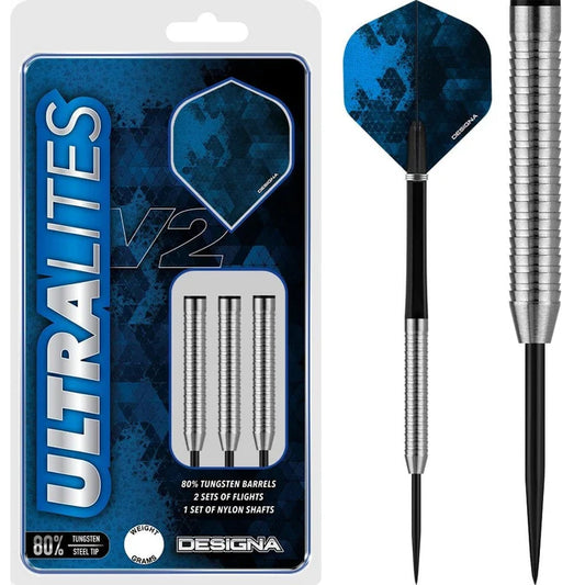 DESIGNA - ULTRALITES - M5 - RAZORGRIP - v2  - STEEL TIP DARTS - 80% - 12g/14g
