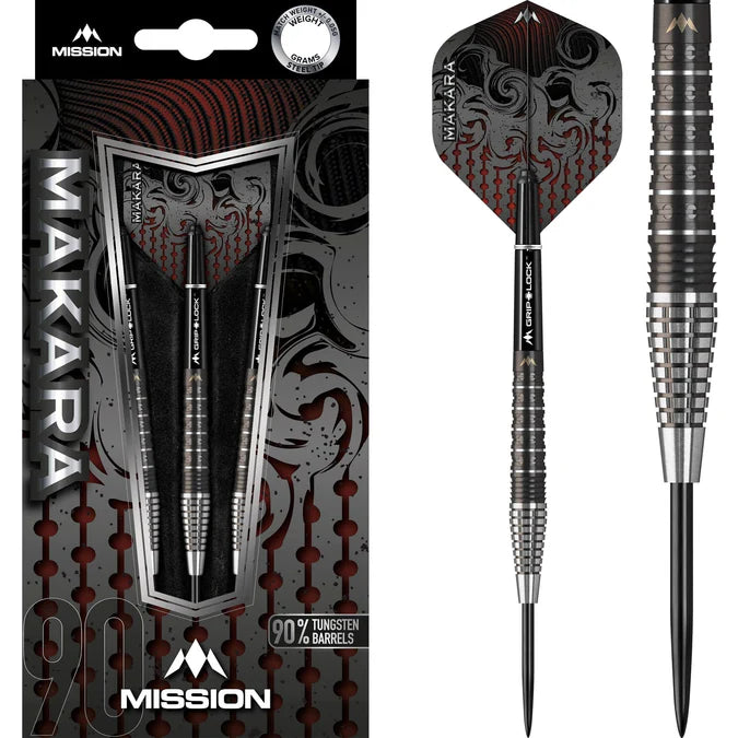 MISSION - MAKARA - M2 - GRAPHITE PVD BLACK - STEEL TIP DARTS - 90% - 21g/23g/25g