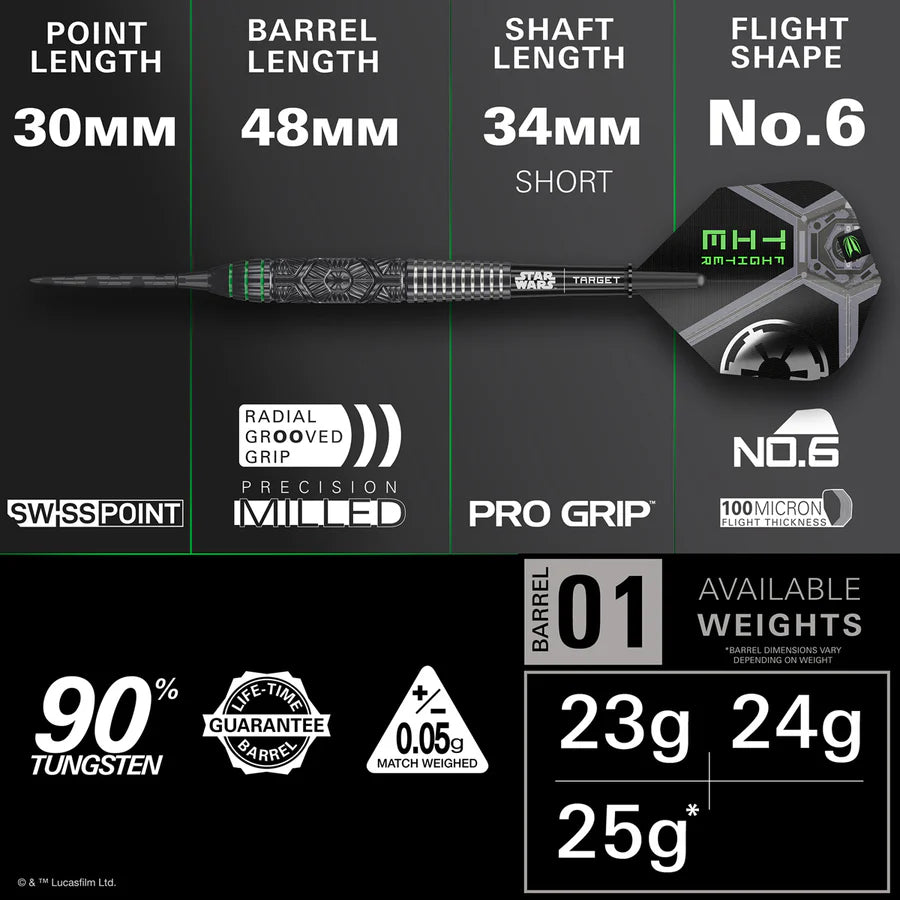 TARGET - STAR WARS - TIE FIGHTER - STEEL TIP DARTS - 90% - 23g/24g/25g