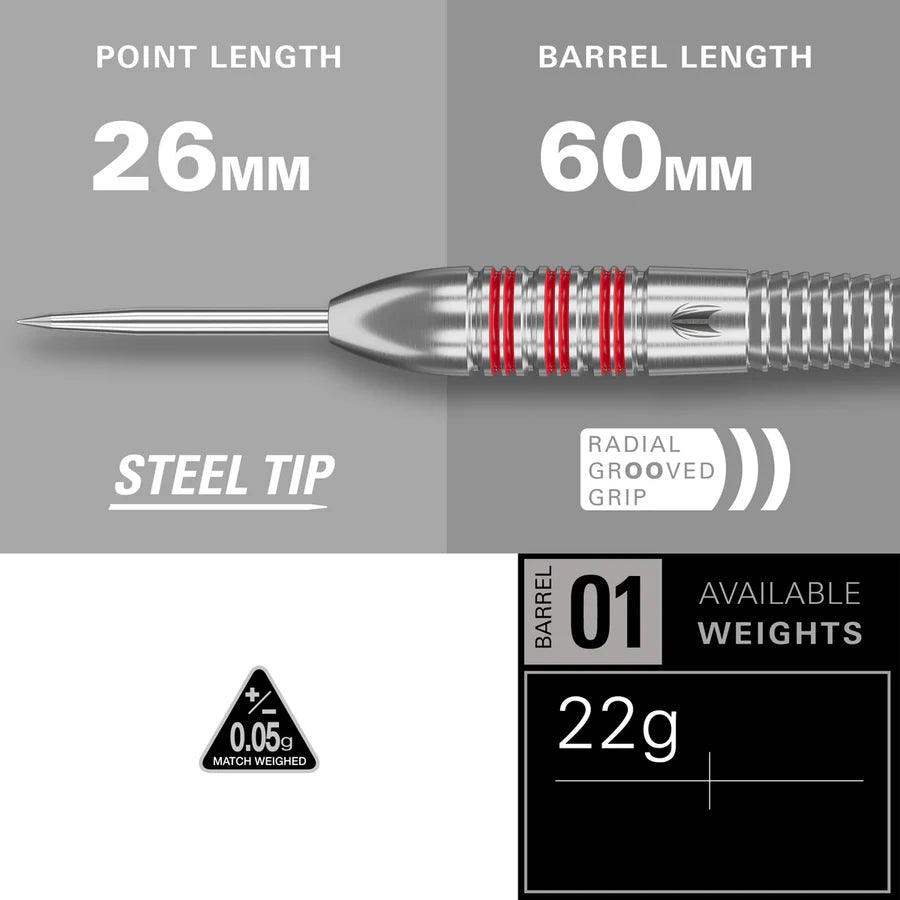 TARGET - NATHAN ASPINALL - BRASS - STEEL TIP POINT - BRASS DARTS - 22g
