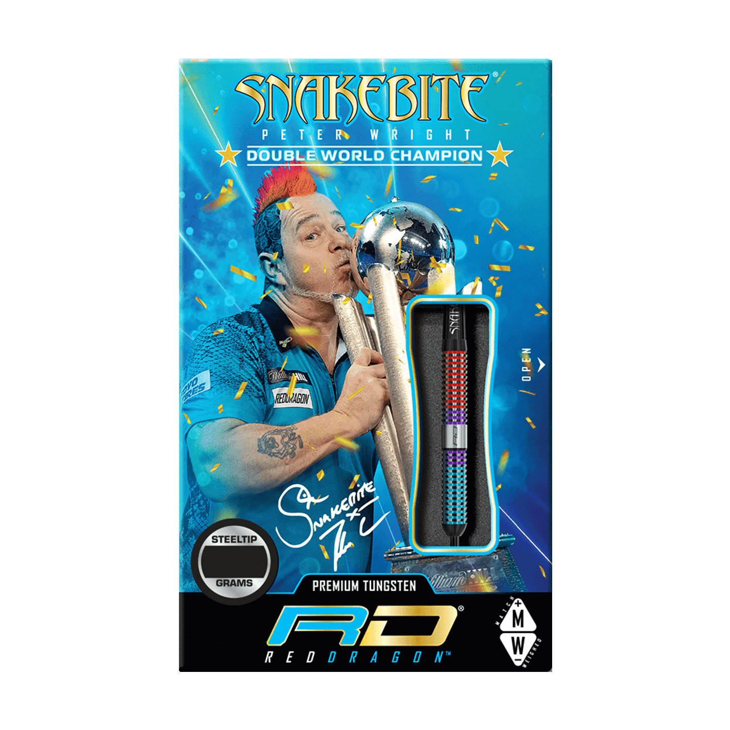RED DRAGON - PETER WRIGHT - SPIRIT - SNAKEBITE - STEEL TIP DARTS - 90% - 21g/23g/25g