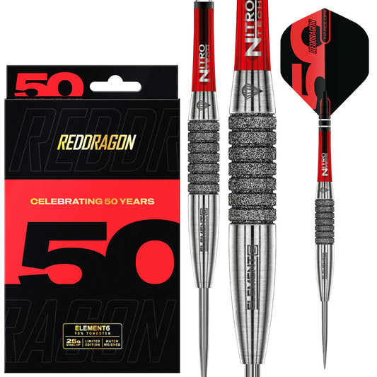 RED DRAGON - ELEMENT - 6C - 50 YEAR COLLECTION - STEEL TIP DARTS - 90% - 25g