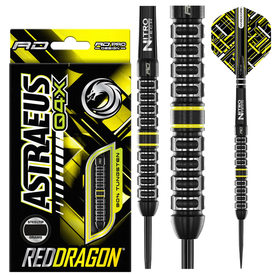 RED DRAGON - ASTRAEUS Q4X - PARALLEL - STEEL TIP DARTS - 90% - 22g/24g/26g