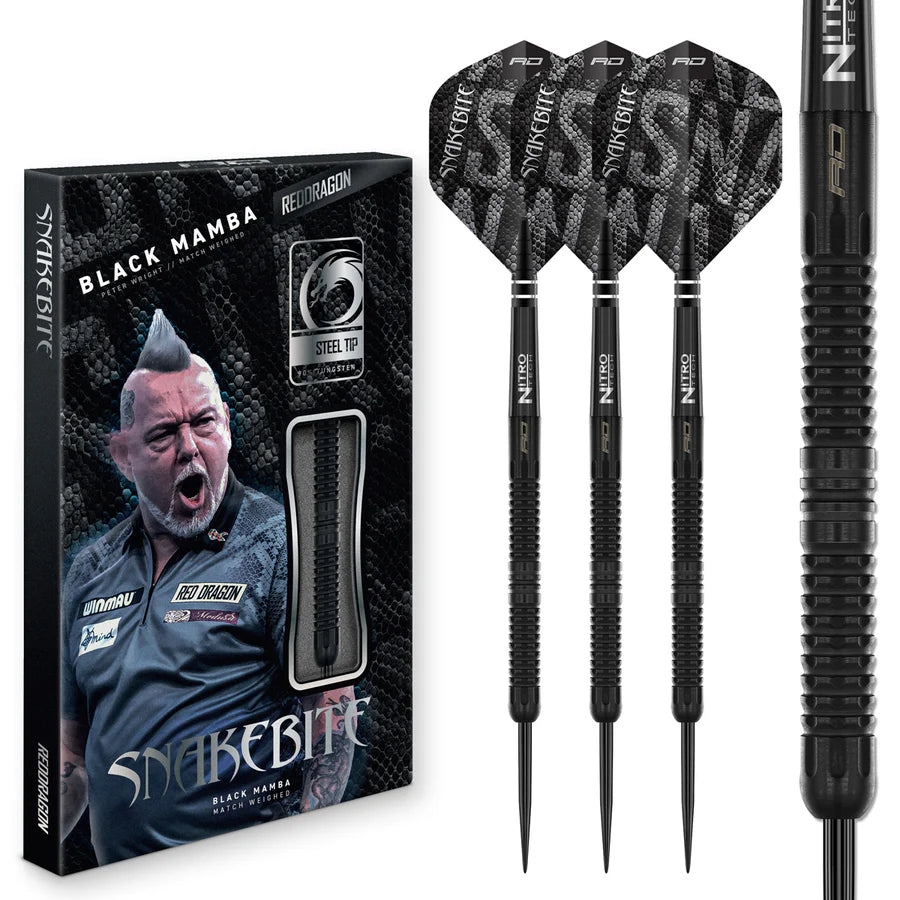 RED DRAGON - PETER WRIGHT - BLACK MAMBA - SNAKEBITE - STEEL TIP DARTS - 90% - 22g/24g