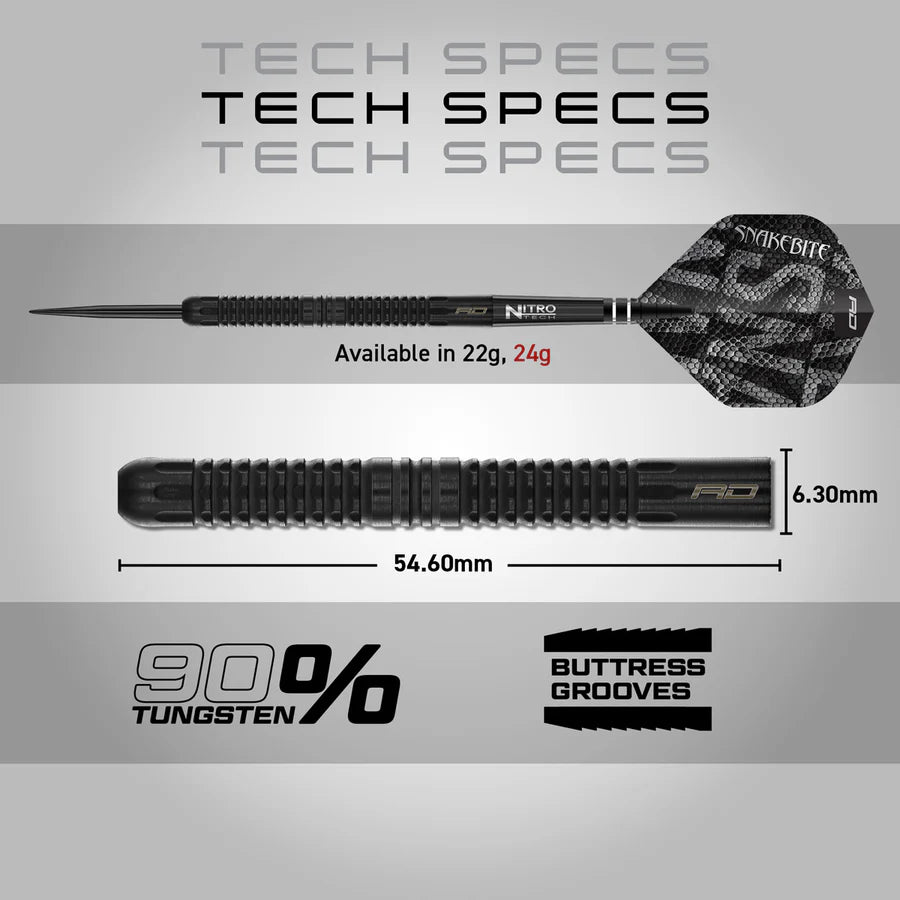 RED DRAGON - PETER WRIGHT - BLACK MAMBA - SNAKEBITE - STEEL TIP DARTS - 90% - 22g/24g