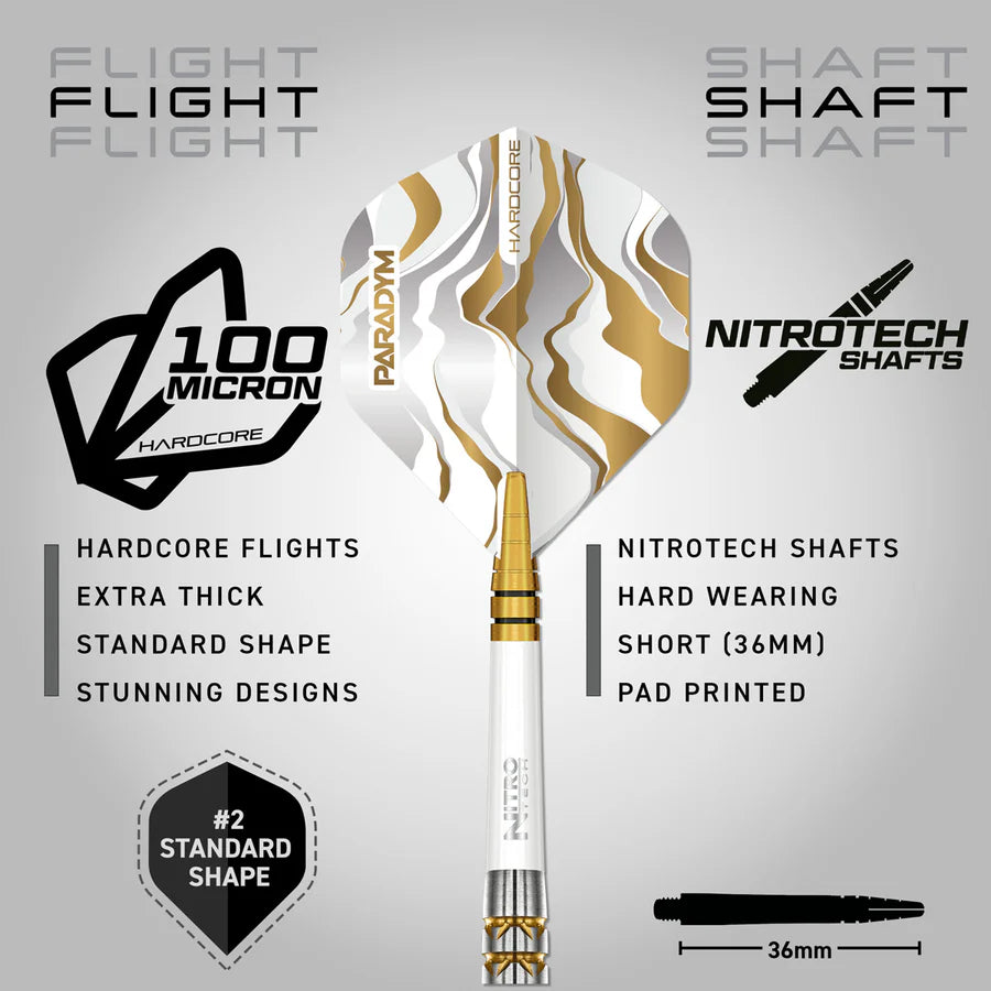 RED DRAGON - PARADYM - GOLD - PARALLEL- STEEL TIP DARTS - 90% - 22g/24g/26g