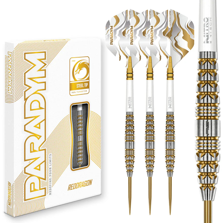 RED DRAGON - PARADYM - GOLD - TORPEDO - STEEL TIP DARTS - 90% - 23g/25g