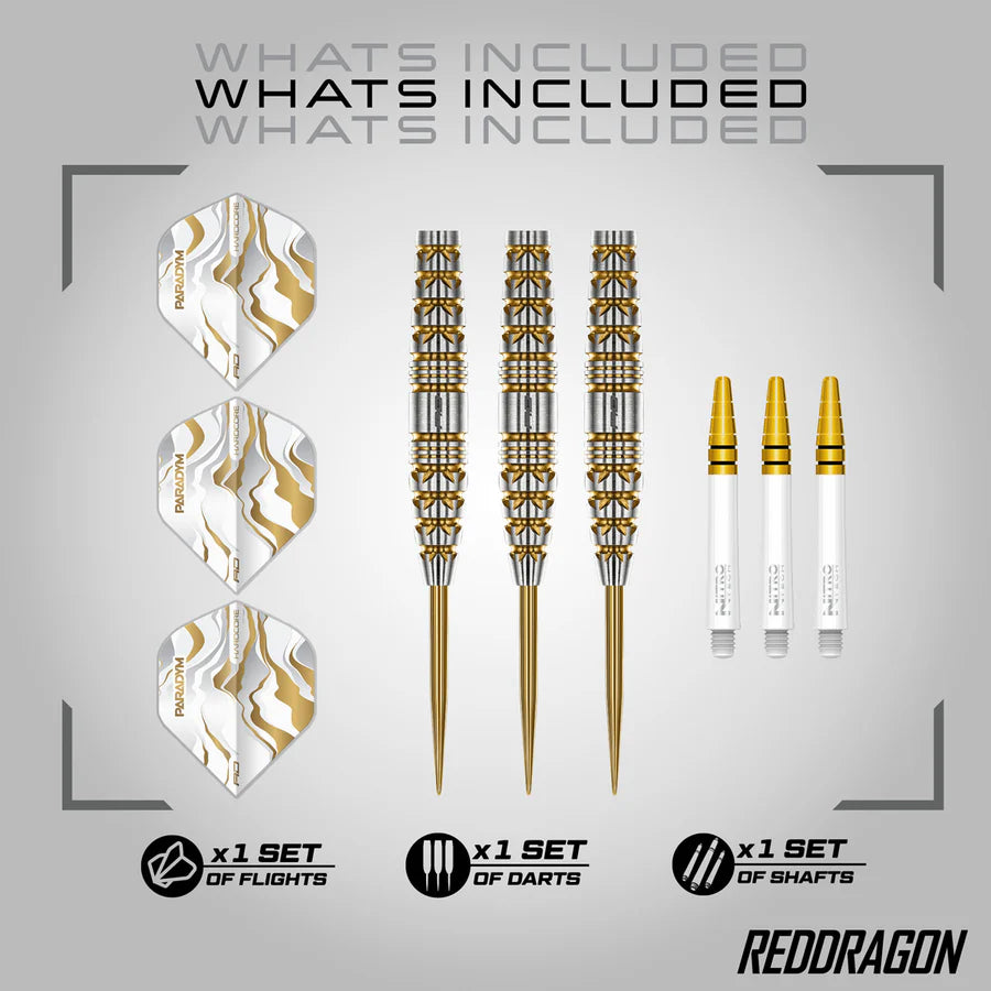 RED DRAGON - PARADYM - GOLD - TORPEDO - STEEL TIP DARTS - 90% - 23g/25g