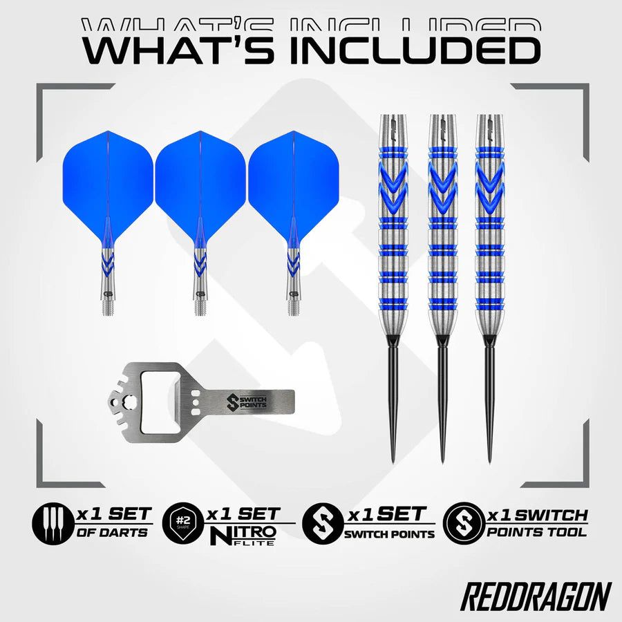 RED DRAGON - GERWYN PRICE - BLUE ORIGINAL- SWITCH POINT DARTS - 90% - 23g/24g/26g