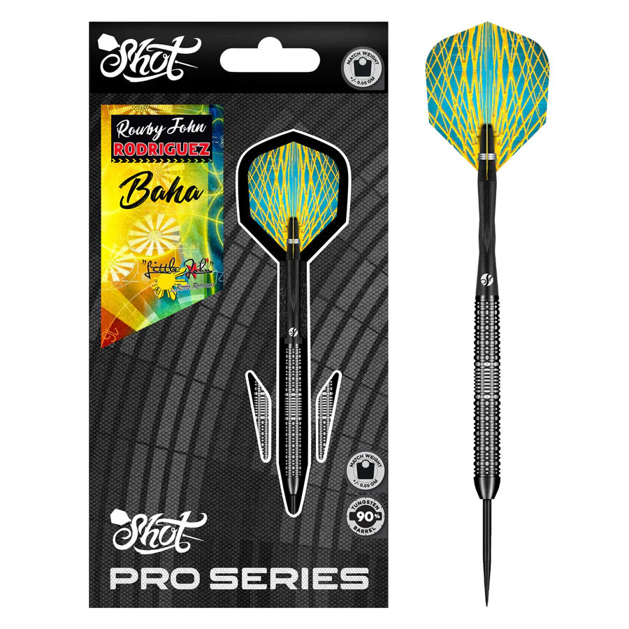 SHOT - ROWBY JOHN RODRIGUEZ - BAHA - PRO SERIES - 90% - STEEL TIP DARTS - 25g