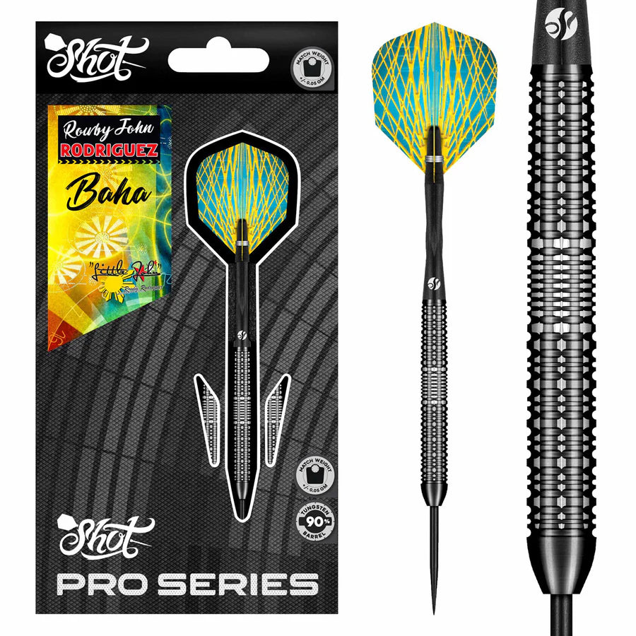 SHOT - ROWBY JOHN RODRIGUEZ - BAHA - PRO SERIES - 90% - STEEL TIP DARTS - 25g