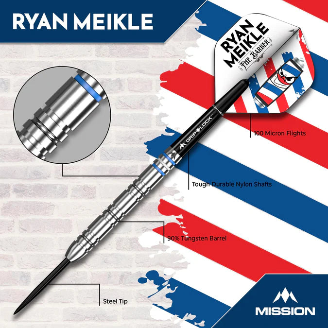 MISSION - RYAN MEIKLE - v1 - STEEL TIP DARTS - 90% - 21g/23g/25g