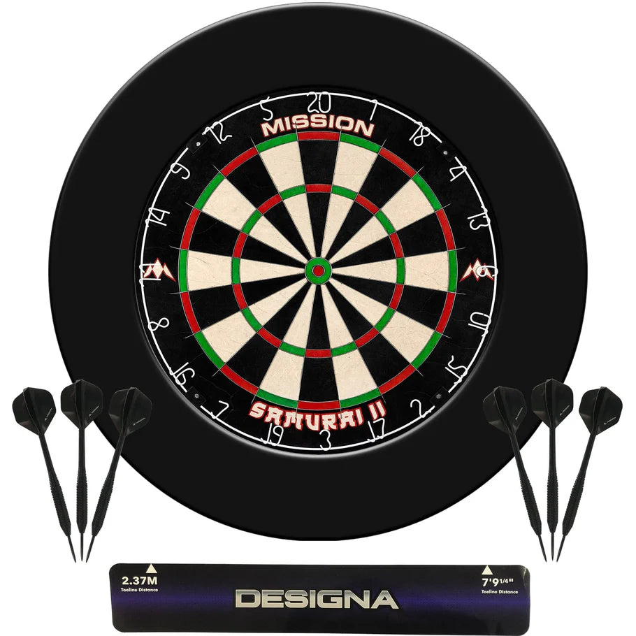 MISSION - DARTBOARD SET -  SAMURAI II + PRO SURROUND + THROWLINE + 6 DARTS