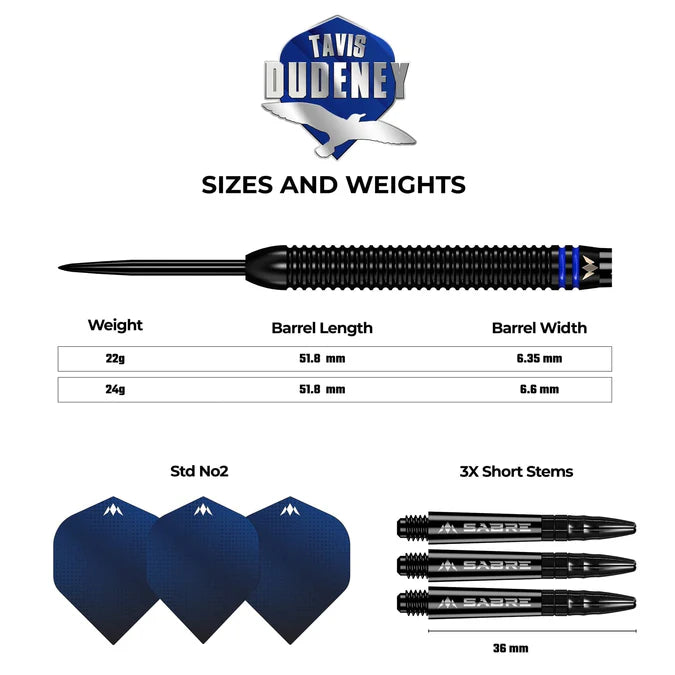 MISSION - TAVIS DUDENEY - BLACK PVD - STEEL TIP DARTS - 90% - 22g/24g