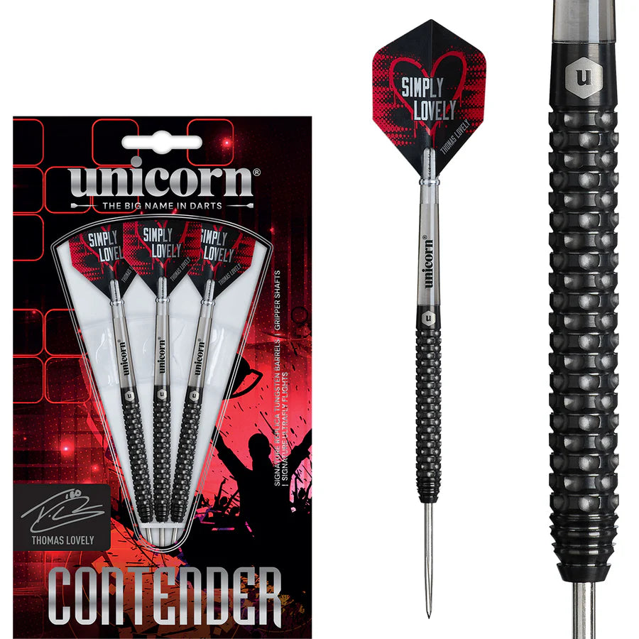 UNICORN - THOMAS LOVELY - UNICORN CONTENDER - STEEL TIP DARTS - 90% - 23g
