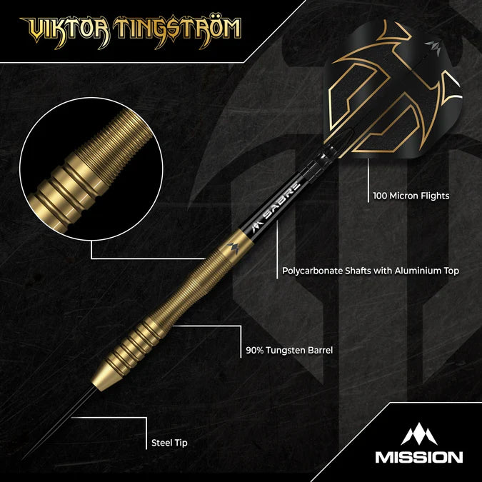 MISSION - VIKTOR TINGSTROM - GOLD - STEEL TIP DARTS - 90% - 22g/24g