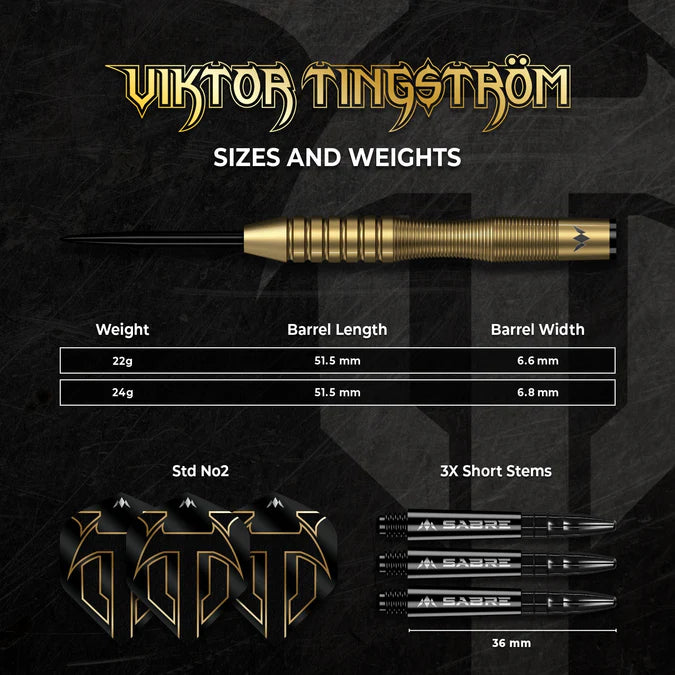 MISSION - VIKTOR TINGSTROM - GOLD - STEEL TIP DARTS - 90% - 22g/24g