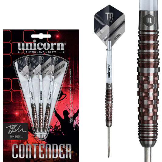UNICORN - TOM BISSELL - ROSSO 95% - UNICORN CONTENDER - STEEL TIP DARTS - 95% - 22g
