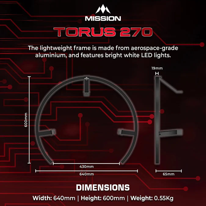 MISSION - TORUS 270 -  USB C - LED DARTBOARD LIGHTING SYSTEM