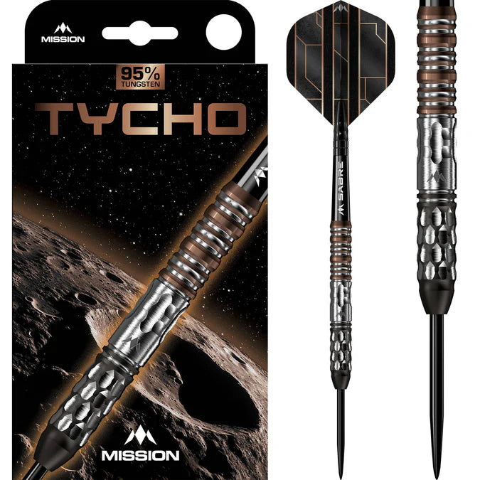 MISSION - TYCHO - BLACK & BRONZE PVD - STEEL TIP DARTS - 95% - 22g/24g/26g