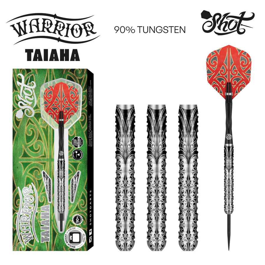 SHOT - WARRIOR - TAIAHA - 90% - STEEL TIP DARTS - 21g/23g/24g/26g/28g/30g