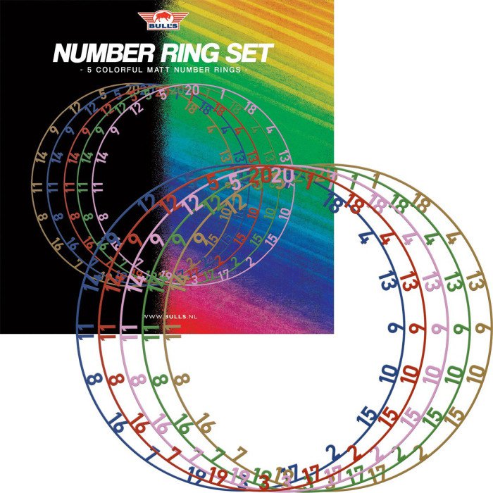 BULL'S (NL) - NUMBER RING SET - QTY 5 - COLOURFUL METAL NUMBER RINGS