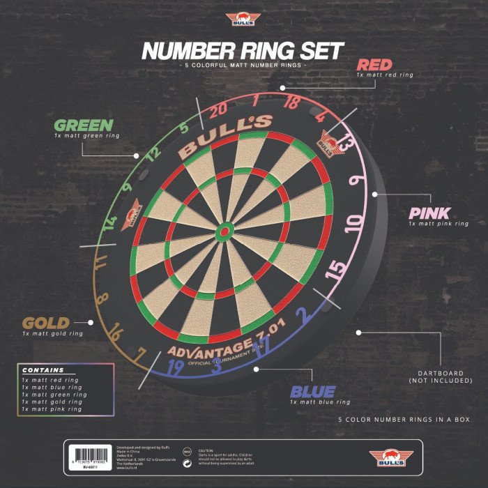 BULL'S (NL) - NUMBER RING SET - QTY 5 - COLOURFUL METAL NUMBER RINGS