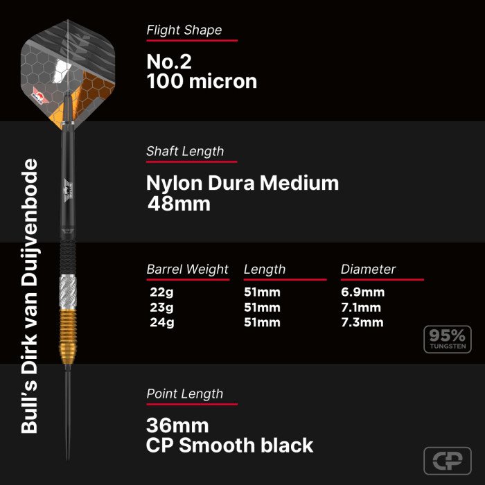 BULL'S (NL) - DIRK VAN DUIJVENBODE - CP STEEL TIP POINT DARTS - 90% - 22g/23g/24g