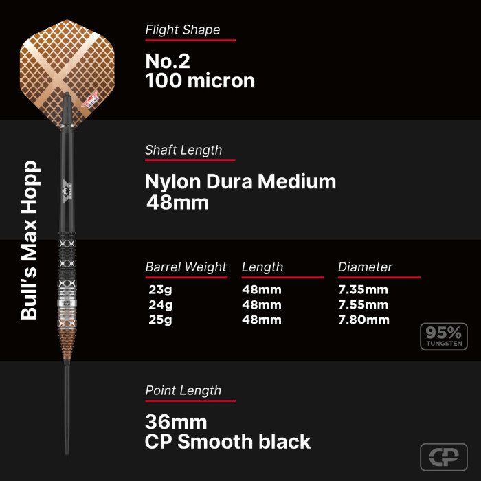 BULL'S (NL) - MAX HOPP - CP STEEL TIP POINT DARTS - 90% - 23g/24g/25g