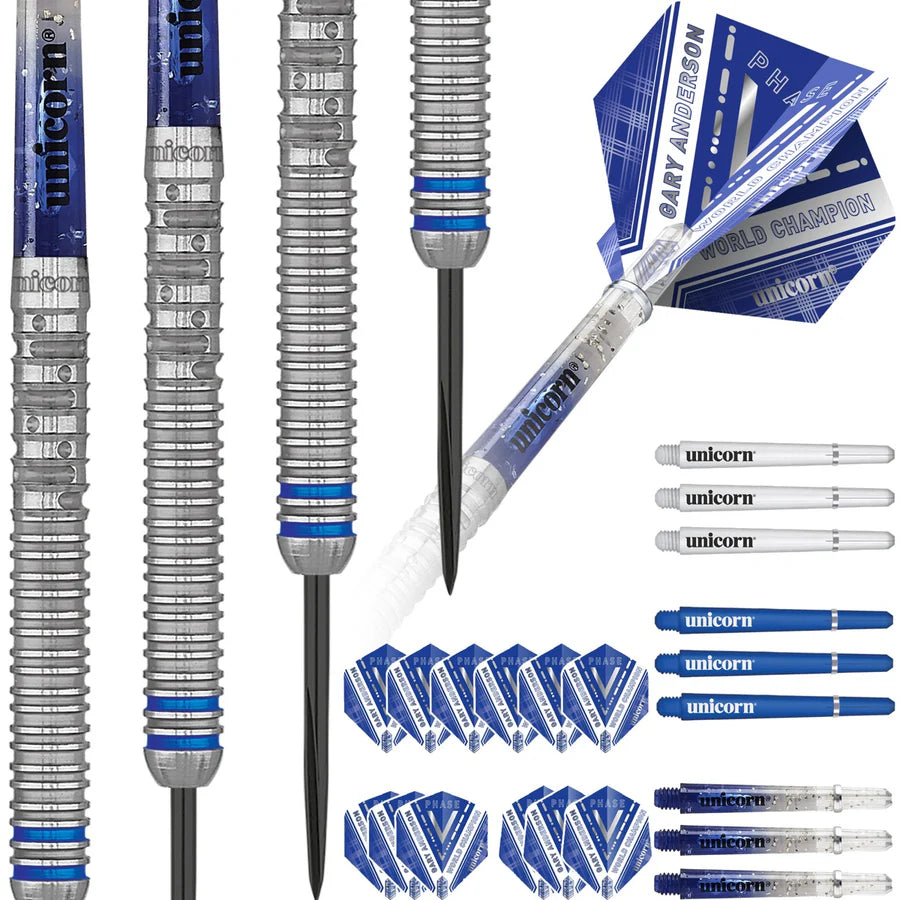 UNICORN - GARY ANDERSON - PHASE 5 - WORLD CHAMPION - STEEL TIP DARTS - 90% - 21g/22g/23g/24g/25g