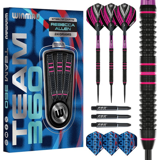 WINMAU - REBECCA ALLEN - TEAM 360 - STEEL TIP DARTS - 90% - 24g