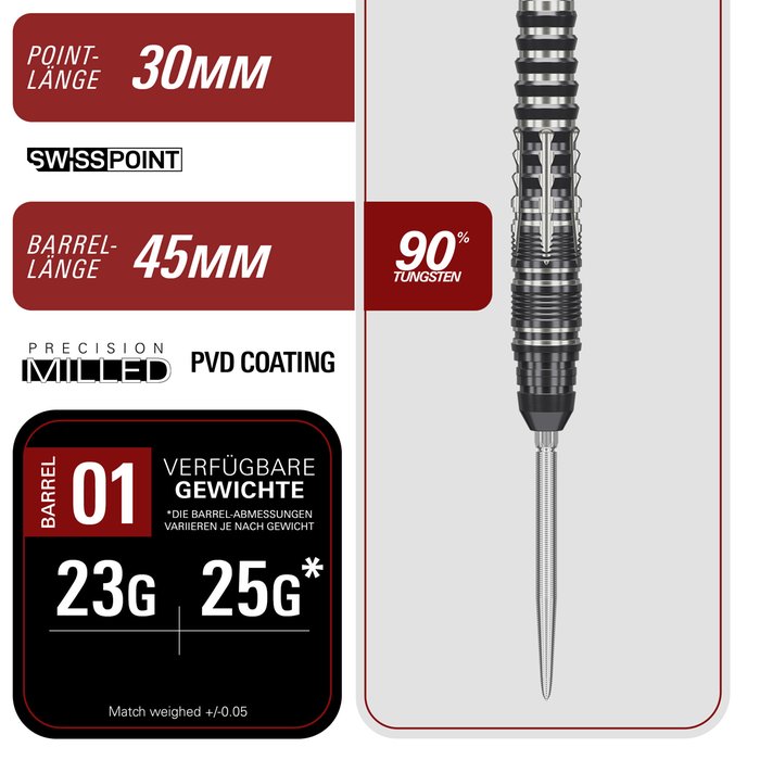 TARGET JAPAN - BLACK MARQUE - BLAZE -  G1 - SWISS POINT DARTS - 90% - 23g/25g
