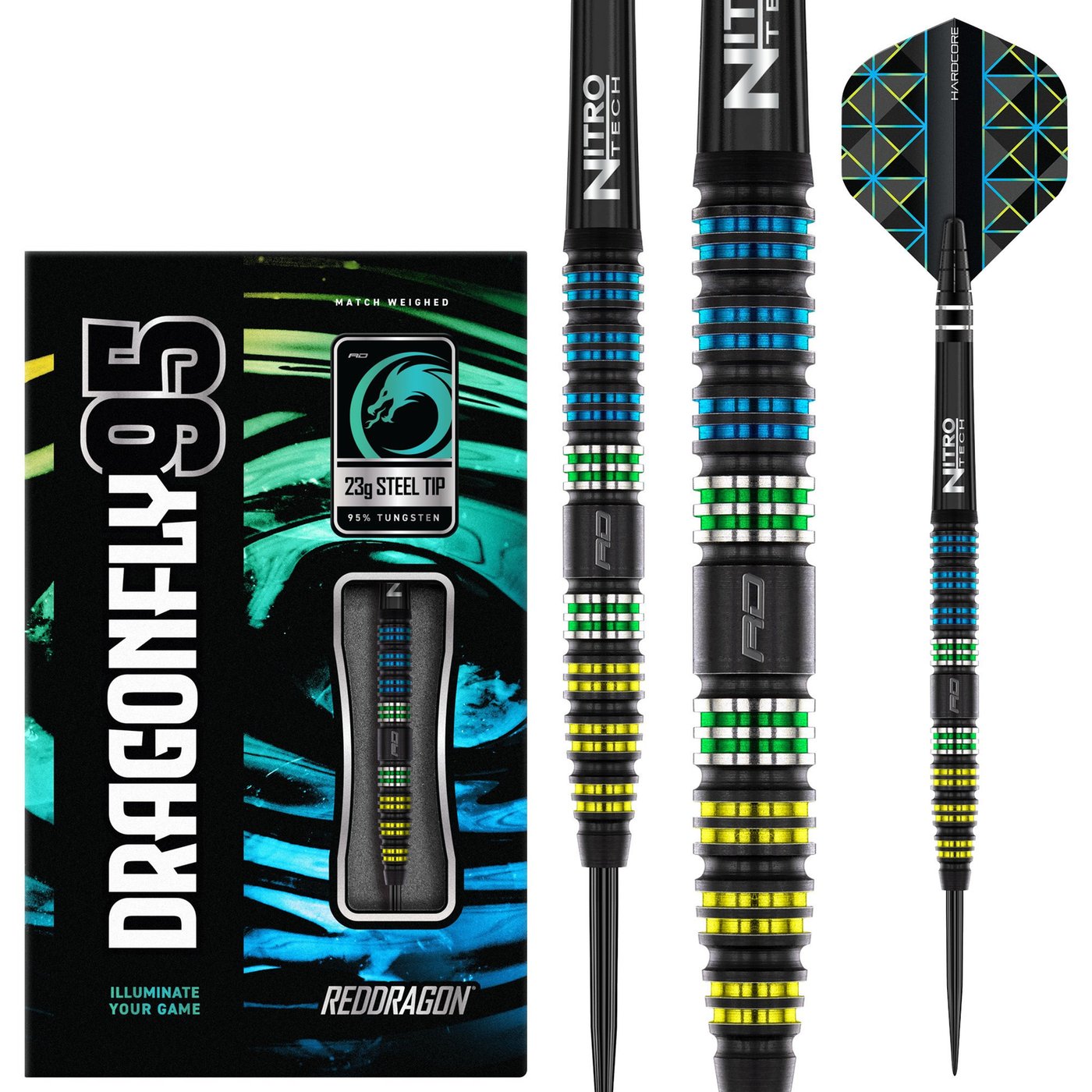 RED DRAGON - DRAGONFLY 95 - TAPERED - STEEL TIP DARTS - 95% - 23g/25g