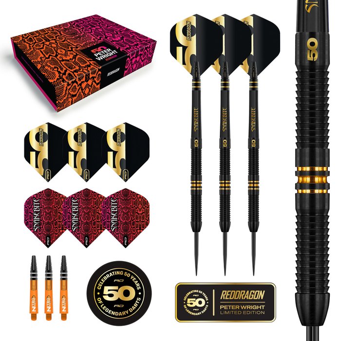 RED DRAGON - PETER WRIGHT  - 50 YEAR ANNIVERSAR - STEEL TIP DARTS - 90% - 21g