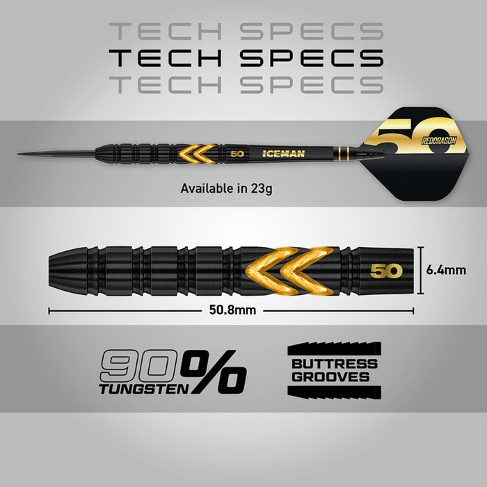 RED DRAGON - GERWYN PRICE  - 50 YEAR ANNIVERSAR - STEEL TIP DARTS - 90% - 23g