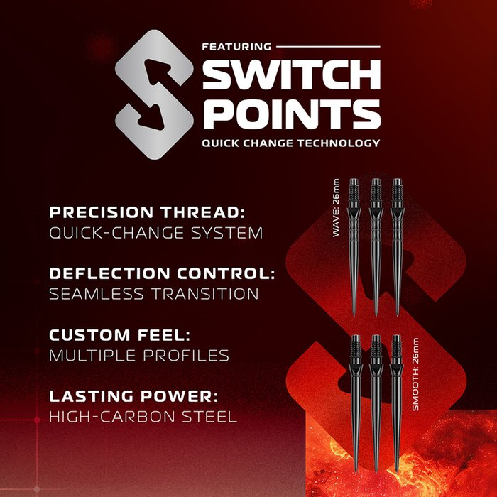 WINMAU - FORNAX - PARALLEL - WINMAU SWITCH POINT DARTS - 90% - 22g/24g