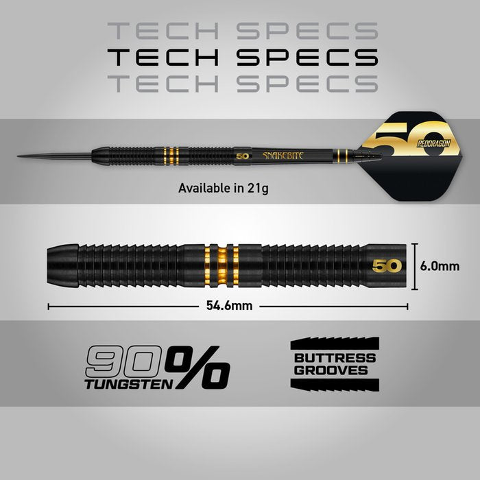 RED DRAGON - PETER WRIGHT  - 50 YEAR ANNIVERSAR - STEEL TIP DARTS - 90% - 21g